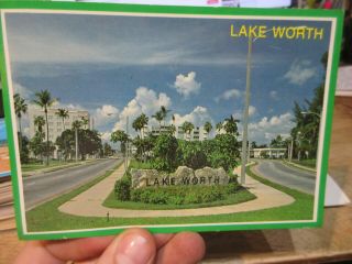 Vintage Old Postcard Florida Lake Worth Gulf Stream Hotel Downtown Welcome Sign