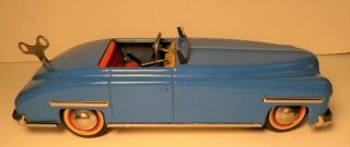 Vintage Distler Tin Wind Up Toy Car 4 Gear Blue Packard Convertible - 2