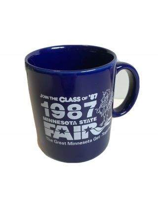 Vintage 1987 Minnesota State Fair Coffee Cup Mug Dark Blue Rooster White Design