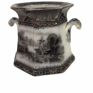W.  Adams & Sons 1849 Lidded Sugar Bowl Black Transferware Athens Pattern No Lid