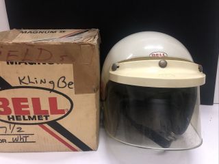 Vintage 1975 Bell Magnum Ii Motorcycle Helmet Visor & Box 7 & 1/2 Sz