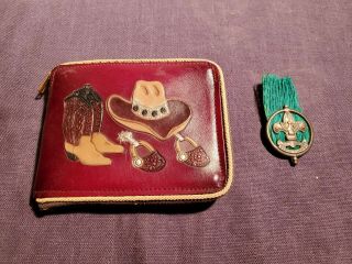 Vintage Boy Scout 1953 Leather Wallet Jamboree And Pin