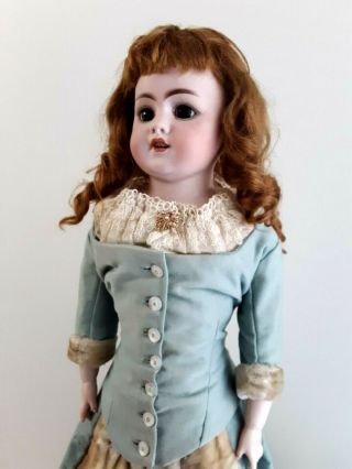 Antique Bisque Doll French Pierced Ears Dress & Train Pink Leather Body