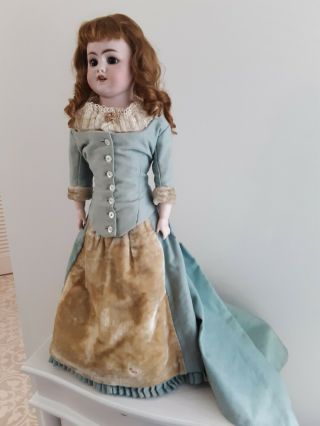 Antique Bisque Doll French pierced ears dress & train pink leather body 3
