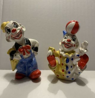 Vintage Porcelain Ucagco Clown Salt And Pepper Shaker Set.  Made In Japan