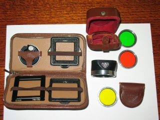 Vintage Rollei Rolleicord Tlr Camera Filters Hood Mask Set 16 Leather Cases