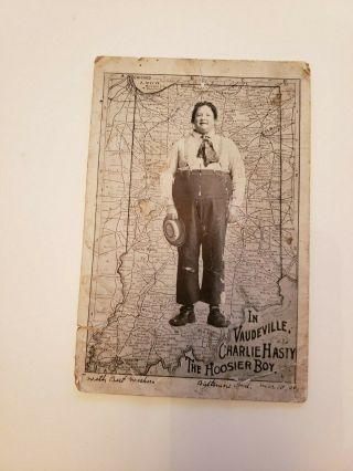 1906 In Vaudeville Charlie Hasty The Hoosier Boy Cabinet Card,  Chicago,  Mich.  City