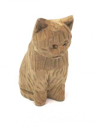 Vintage Hand Carved Wood Cat Kitty Folk Art Quebec St Jean Port Joli Canada
