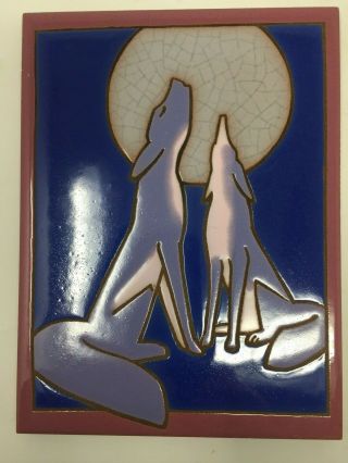 Vintage Arius Santa Fe Art Tile 6” X 8 " Coyote Pastel Howling Moon Tile Trivet