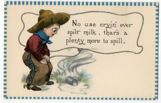 042320 Vintage Comic Cowboy Postcard No Use Crying Over Spilt Milk C 1910