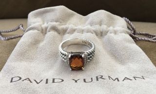 Vintage David Yurman 925 Sterling Silver Citrine & Diamond Size 7 Ring