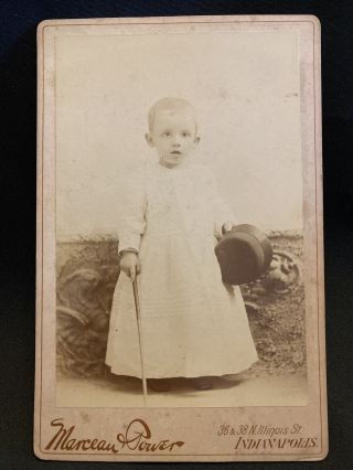 Antique Cabinet Card Photo Little Boy W Top Hat And Cane Indianapolis Indiana