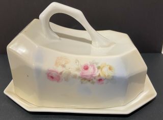 Antique Prussia Royal Rudolstadt Covered Cheese/butter Dish Porcelain Floral