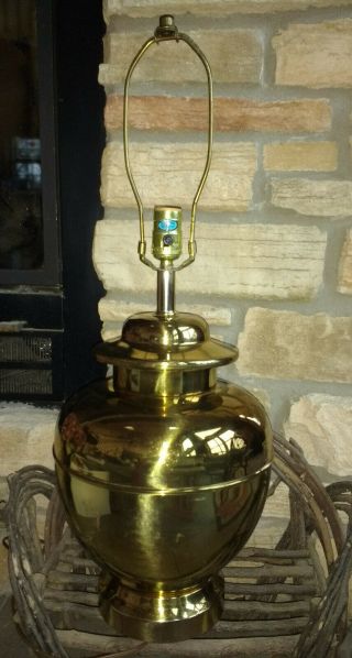 Brass Table Lamp Large Asian Ginger Jar Urn Mid - Century Modern Hollywood Regency
