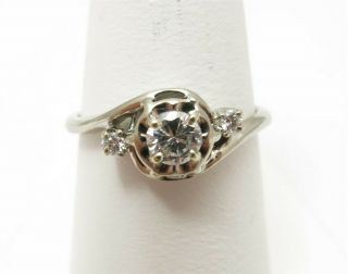 Vintage 14k White Gold 3/8ctw Diamond (1/3c Center) Bypass 3 Stone Ring Size 8