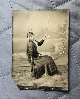 Tintype Photo Of A Woman On A Swing