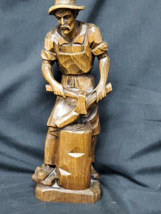 Vtg Germany Oberammergau Wood Carving Man Carving Wood Figure 10 " Tall