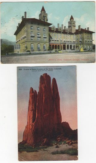 Two Vintage Postcards Of Garden Of The Gods And Colorado Springs - 1916 & 1918