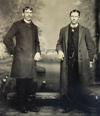 Antique American Two Gentleman In Overcoats Tintype Photo