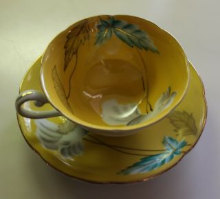 Vintage Trimont China Tea Cup & Saucer Occupied Japan Bright Yellow White Flower