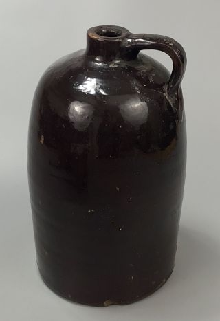 Vintage Primitive Brown Glazed Pottery Stoneware Whiskey Jug 11 " Tall Aa