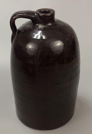 Vintage Primitive Brown Glazed Pottery Stoneware Whiskey Jug 11 