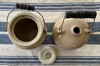 Antique stoneware swing handle jug and preserves jar w/ lid 2