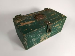 Vintage Rustic Hand - Made Wooden Box Green Paint And Dovetails Primitive