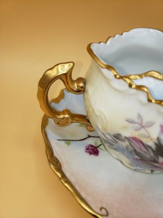 Floral Porcelain Left Handed Mustache Tea Coffee Cup & Saucer Set JP1200 EUC 3