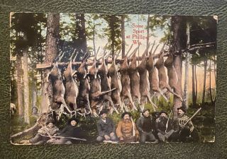 Vintage Hunting Postcard Deer Rifle Phillips Wi 1913 Hunter Rack Buck Antique