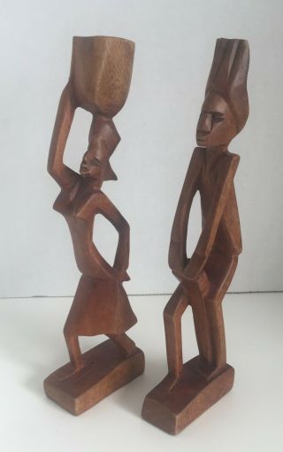 Vintage African Tribal Folk Art Wooden Hand Carved Figurines Man And Woman