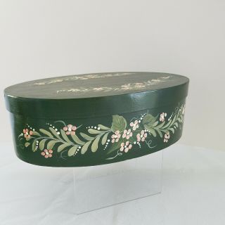 Vintage Wood Oval Shaker Style Finger Lap Pantry Box Hand Painted Signed & Dated