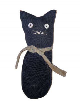 Antique Rare American Folk Art Sock Cloth Black Kitty Cat