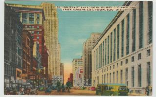 Cincinnati Oh Postcard Government And Fountain Square Vintage Carew Tower Old