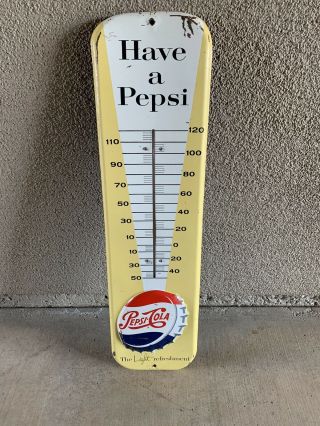 Vintage Pepsi Cola Embossed Metal Thermometer 1957