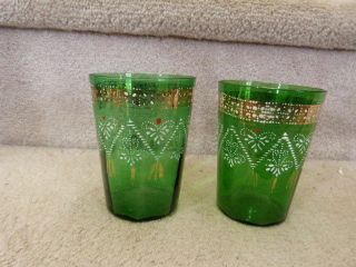 2 Antique Vintage Victorian Hand Decorated Enamel Paint Water Gold Tumblers 4 "