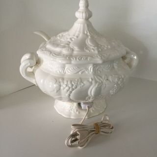 Vintage Electric White Ceramic Soup Tureen & Ladle Nagae Fruit Design