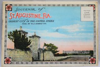 St.  Augustine Florida Souvenir Postcard Folder Of 18 Views 1920s Vintage Travel