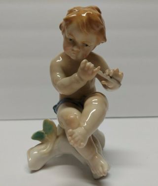 Karl Ens Volkstedt Cherub Naked Putti Antique Figurine W Germany Flute