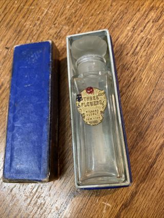 Vintage “three Flowers” Perfume Bottle By Richard Hudnut & Box.  3” Tall