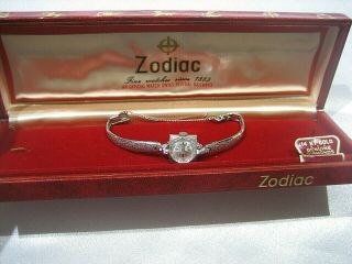 Estate Vintage Zodiac 14k White Gold And Diamond Ladies Wrist Watch