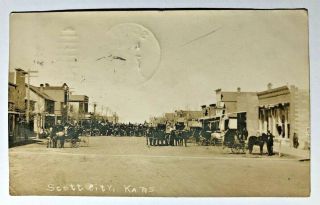 1909 Scott City,  Ks Vintage Rppc Post Card Main St.  Series 1902 1 Cent Franklin