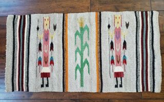 Vintage Native American Indian Navajo Yei Rug Corn Women