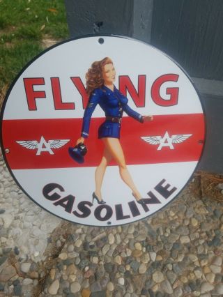 Vintage Flying A Aviation Gasoline Porcelain Enamel Gas Pump Sign