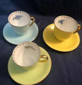 Vintage Set Of 3 Puls Demitasse Cups & Saucers Porcelain Czechoslovakia