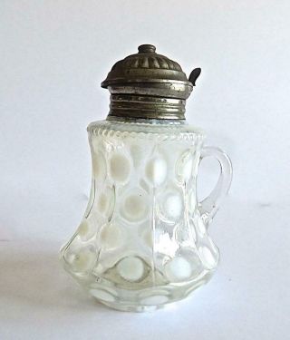 Antique 19th Century Victorian White Coin Spot Glass Syrup Pitcher