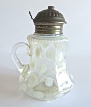 Antique 19th Century Victorian White Coin Spot Glass Syrup Pitcher 3