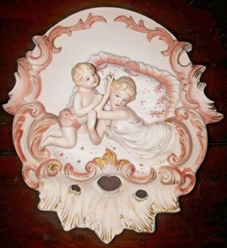 Antique Jasperware Cherub Wall Plaque - Mother & Child - 7 "