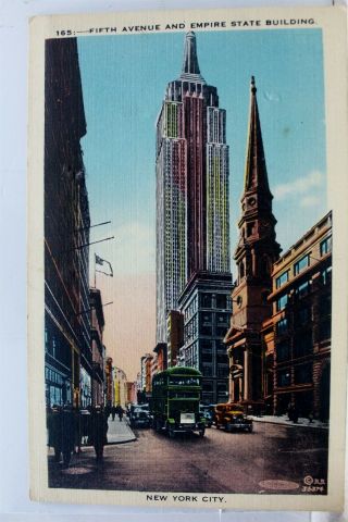 York Ny Nyc Fifth Avenue Empire State Building Postcard Old Vintage Card Pc