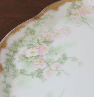 Antique Hand Painted Oval Pink and Green Floral Gold Gilt Porcelain Dresser Tray 3
